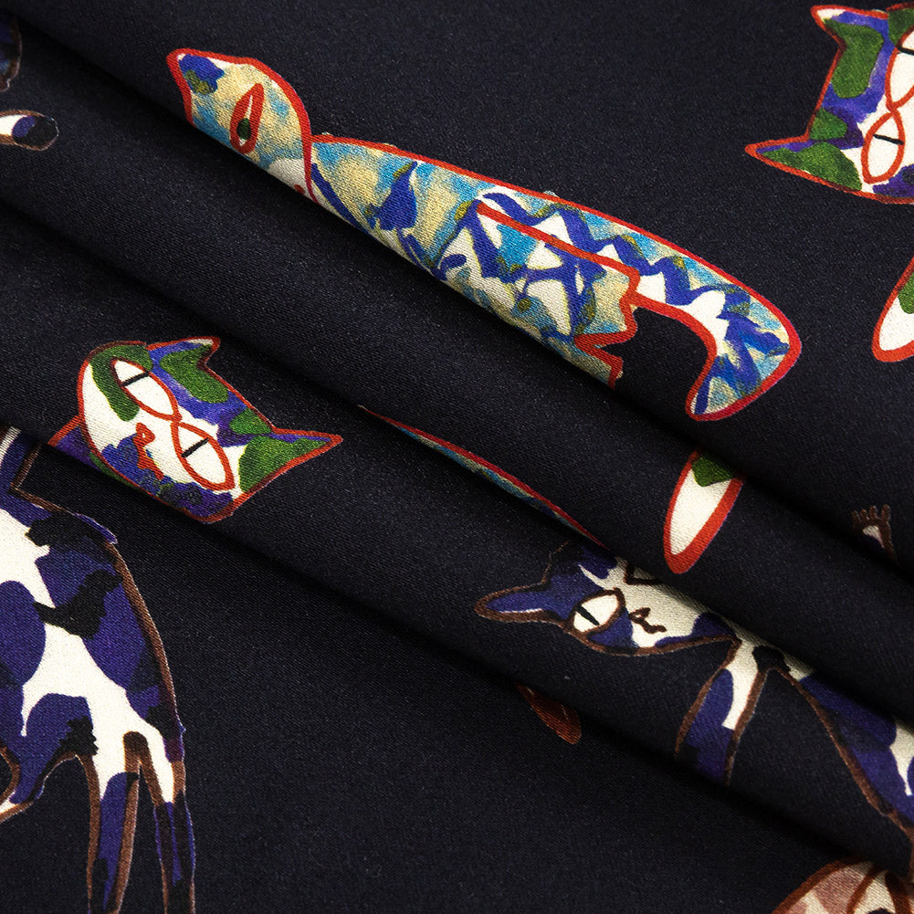 Stretch Cotton Sateen - Colorful Cats on Black - Fatuous Felines Print - Mood Exclusive Tumunyana Collection - Joann Fabrics