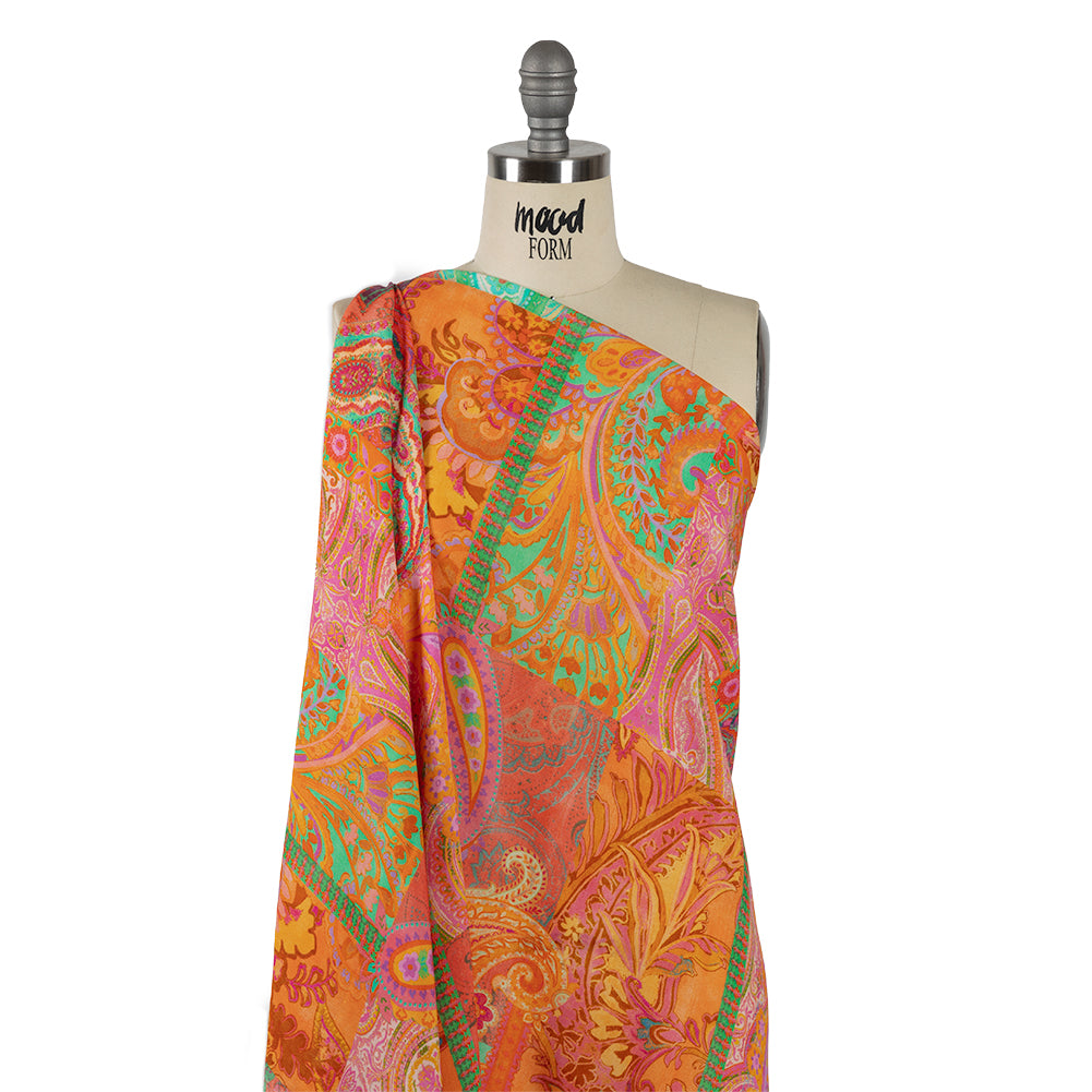 Sustainable Viscose Crepe - Orange Patchwork Paisley - Pastel Patina Print - Mood Exclusive Gisele Collection - Joann Fabrics
