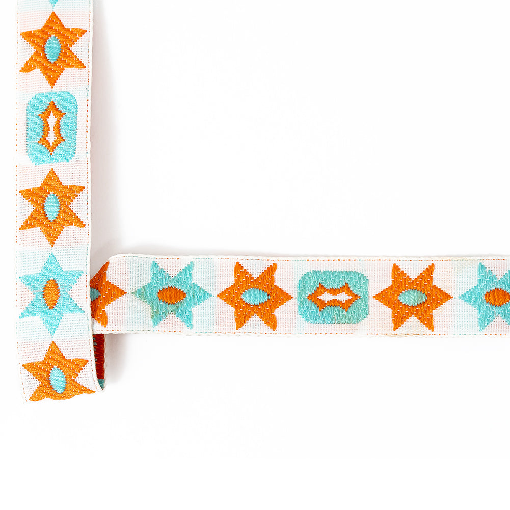 Orange and Blue Geometric Jacquard Ribbon - 0.625