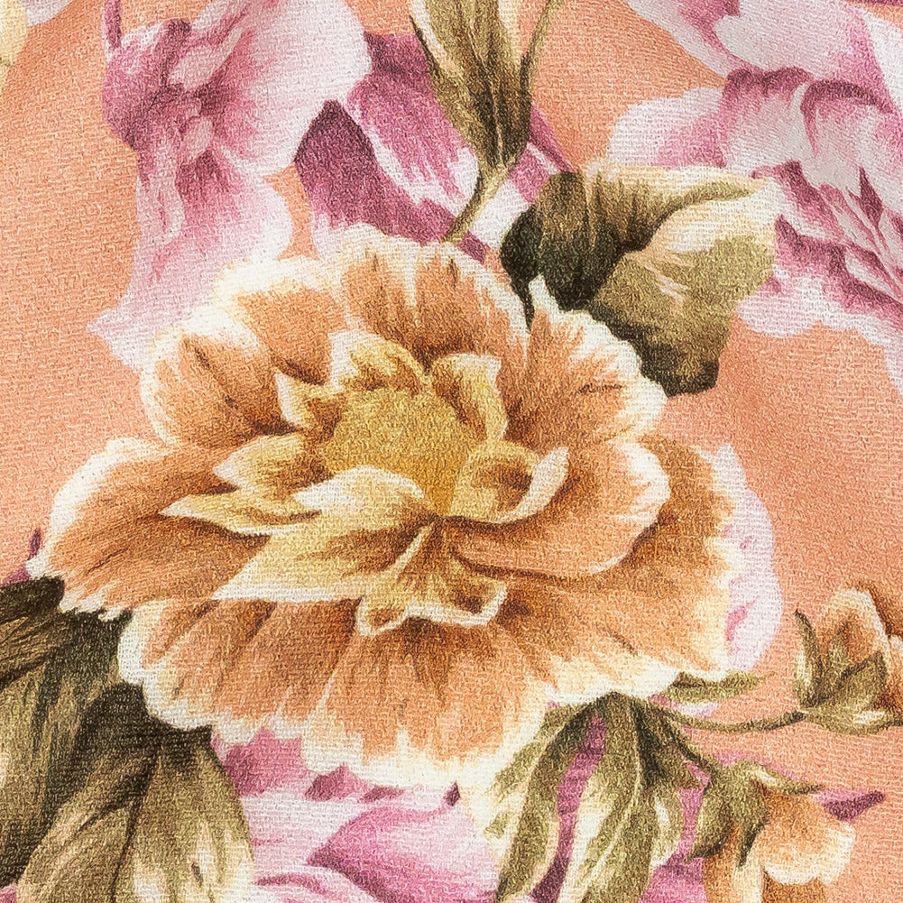 Gauzy Viscose Crepe Print - Peach Pink and Yellow Floral - Mood Exclusive Antique Rose Petals - Joann Fabrics