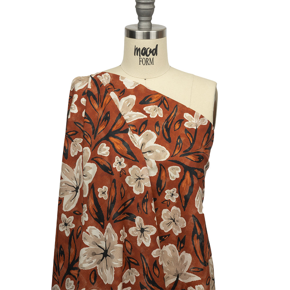 Cotton Voile - Burnt Orange Painterly Floral - Wildflower Walk Print - Mood Exclusive Rockland Collection - Joann Fabrics