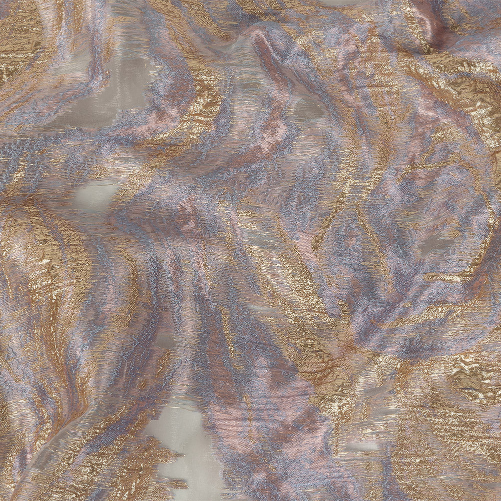 Mood Exclusive Metallic Gold, Pink and Wisteria Painterly Swirls Luxury Burnout Brocade - Joann Fabrics