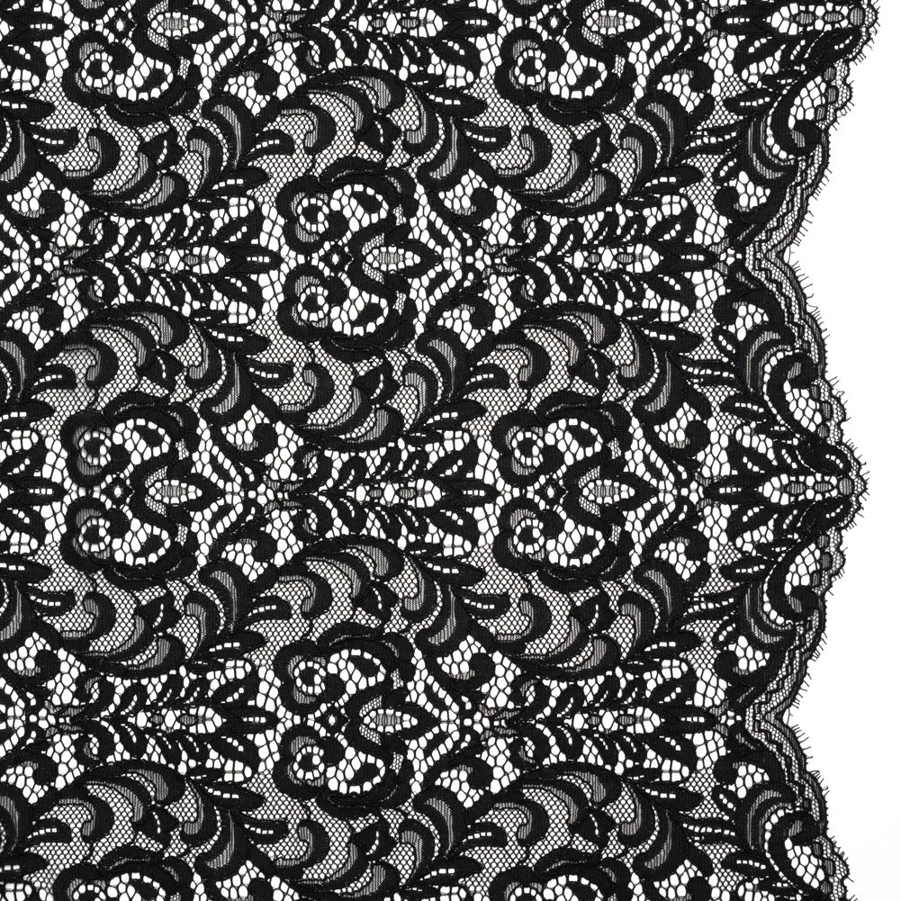 Corded Lace with Scalloped Finished Edges - Black Leafy Vines and Flowers - Joann Fabrics
