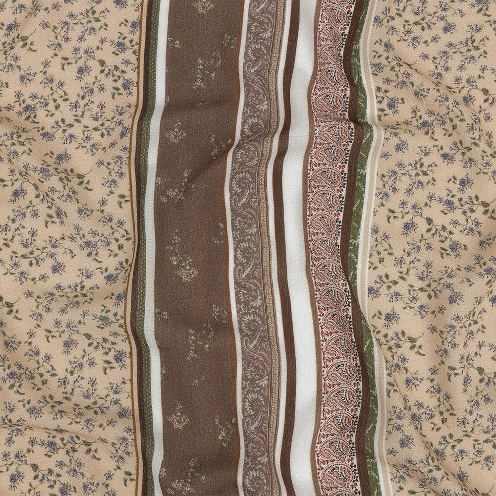 Gauzy Wrinkled Rayon Woven Print - Light Brown and Beige Floral Stripes - Mood Exclusive Encased Reveries - Joann Fabrics