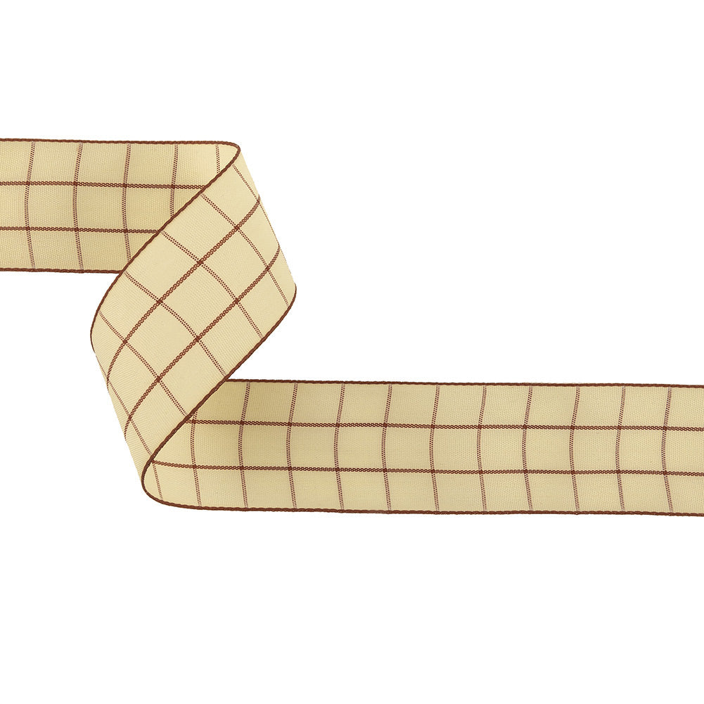 Brown and Ethereal Green Windowpane Check Woven Ribbon - 1.5
