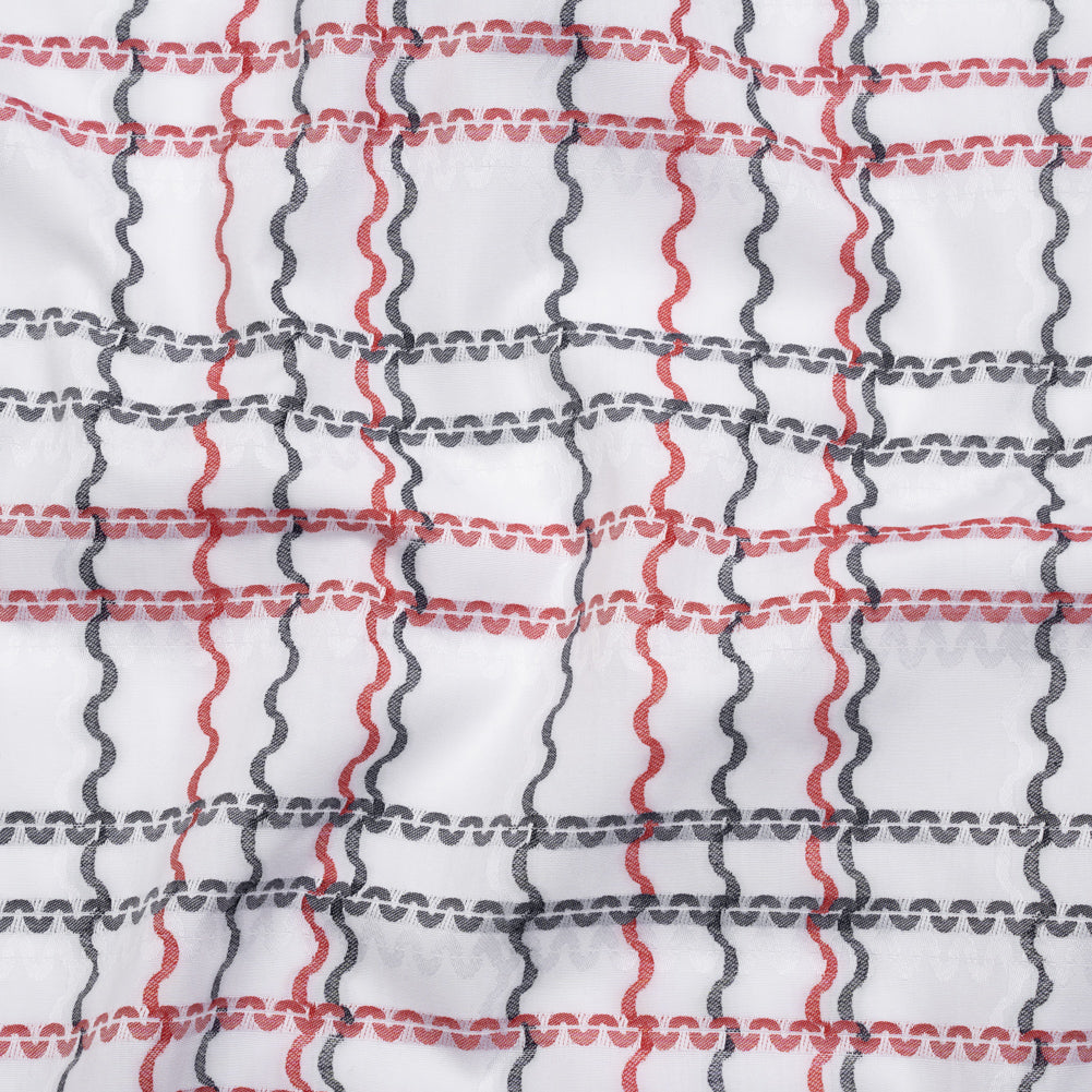 Cotton Jacquard Shirting - Navy, Red and White Wavy Lines Plaid - Deadstock - Joann Fabrics