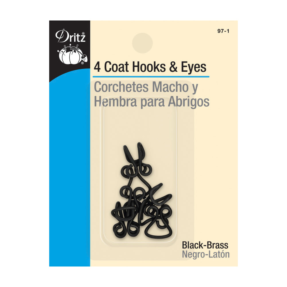 Dritz Coat Hooks & Eyes - Black - 4 Sets - Joann Fabrics