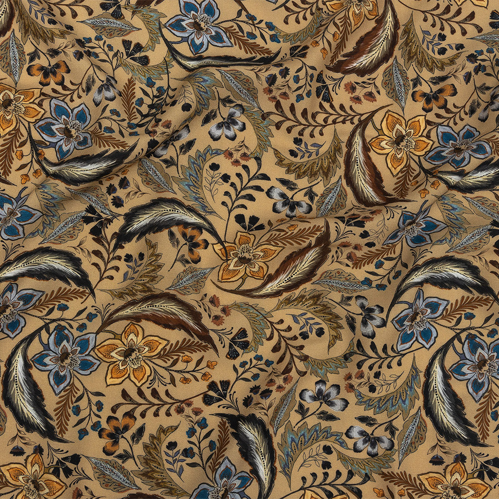 Viscose Twill Print - Beige, Brown and Blue Floral - Mood Exclusive Elysian Illumination - Joann Fabrics