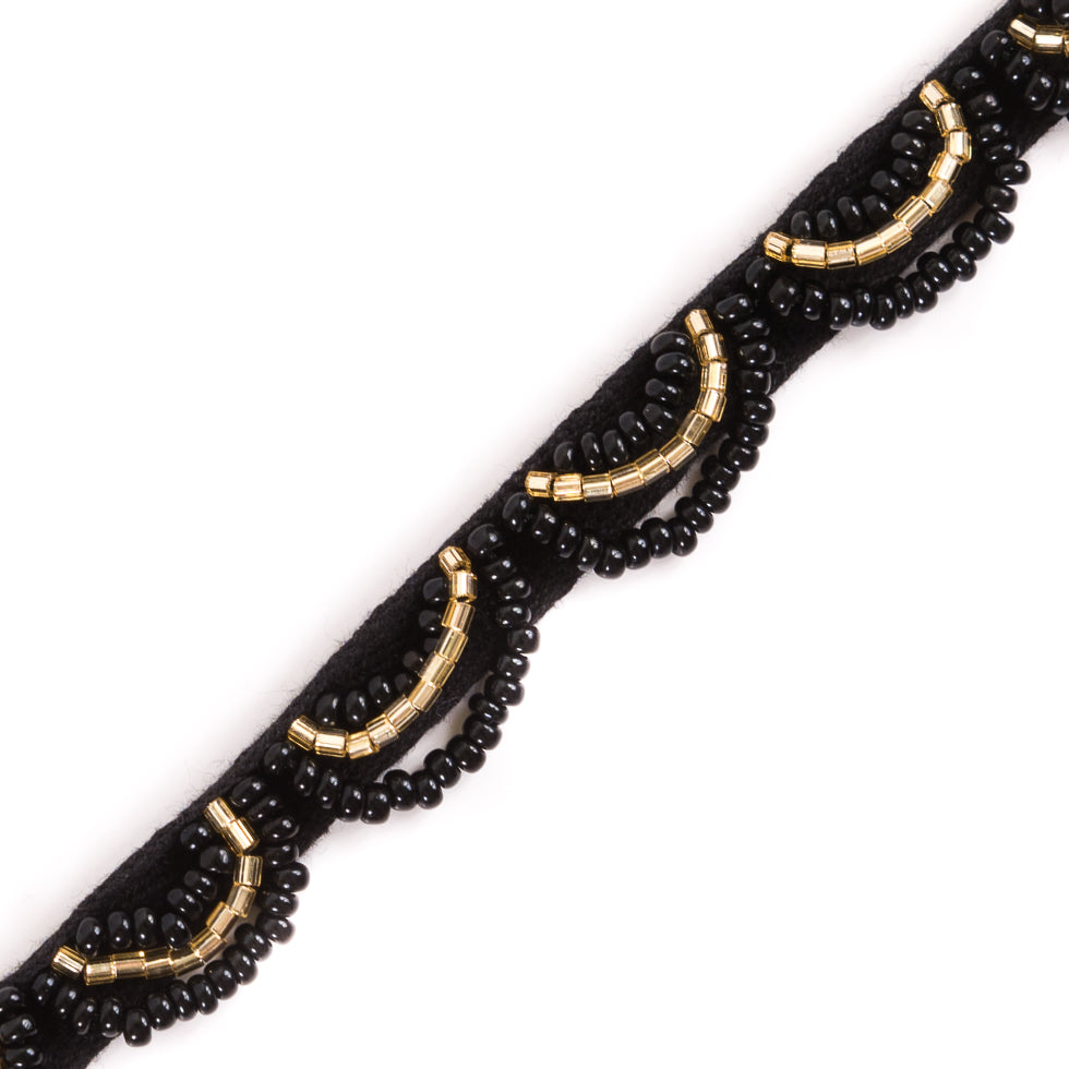 Black and Gold Beaded Scalloped Trim - 0.5