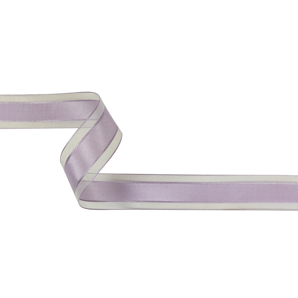 Lilac Woven Ribbon with Sheer Organza Borders - 1
