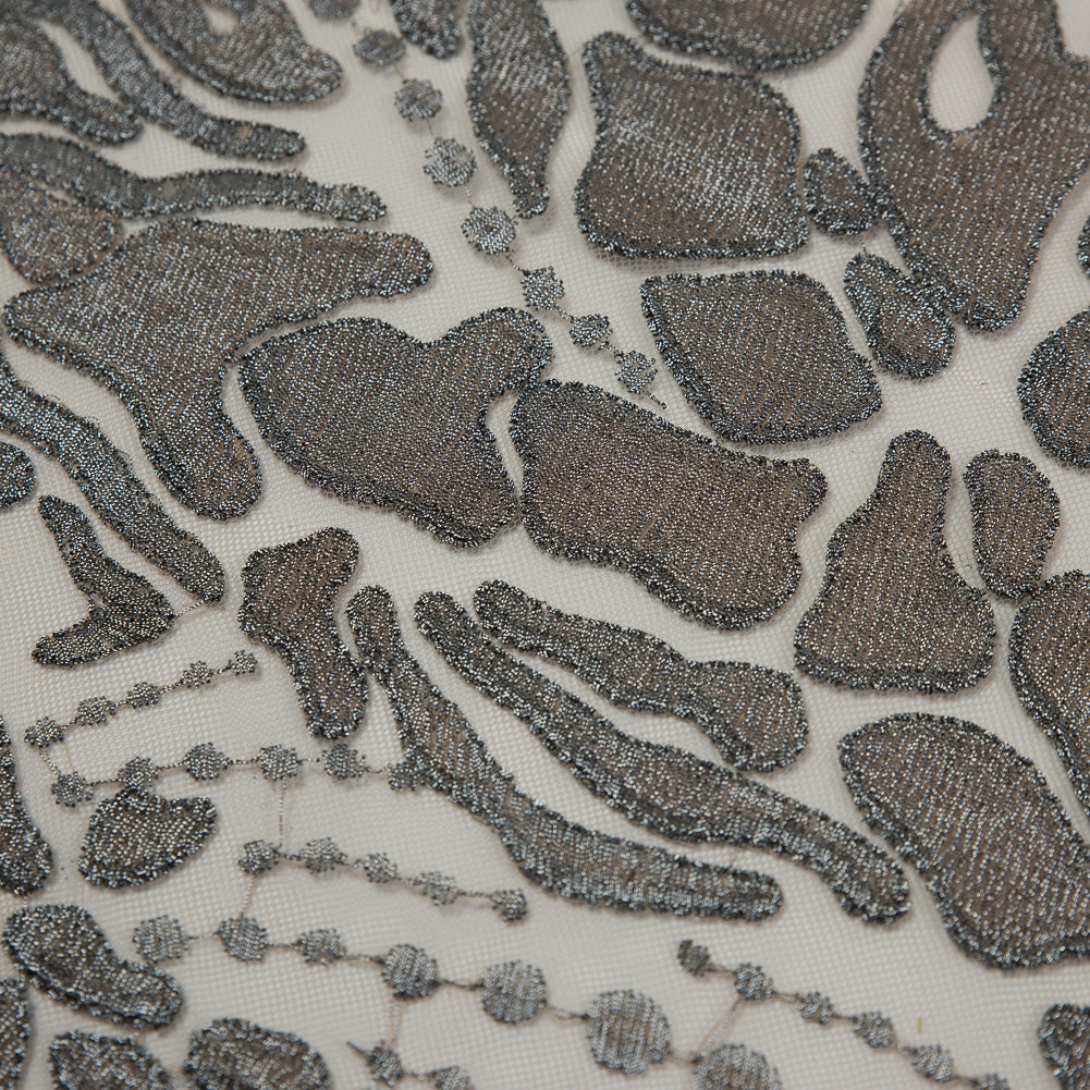 Metallic Silver and Beige Abstract Embroidery on Beige Mesh - Joann Fabrics
