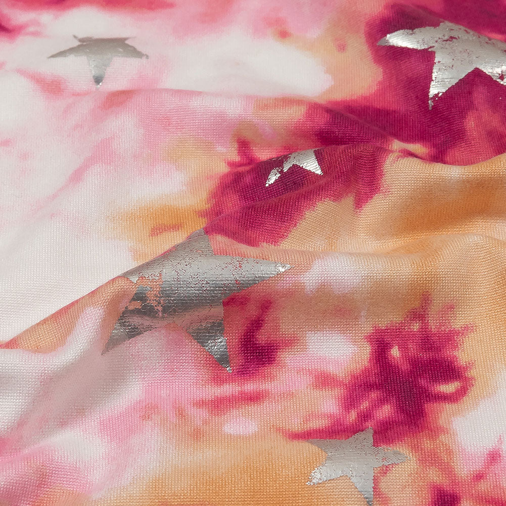 Pink, Yellow and Silver Foiled Stars Brushed ITY Jersey - Joann Fabrics