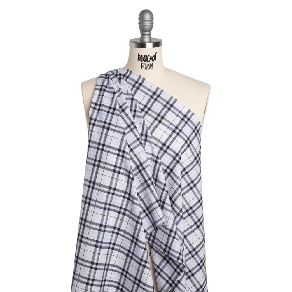 Cotton Shirting - Midnight Navy, Greige and White Plaid - Deadstock - Joann Fabrics