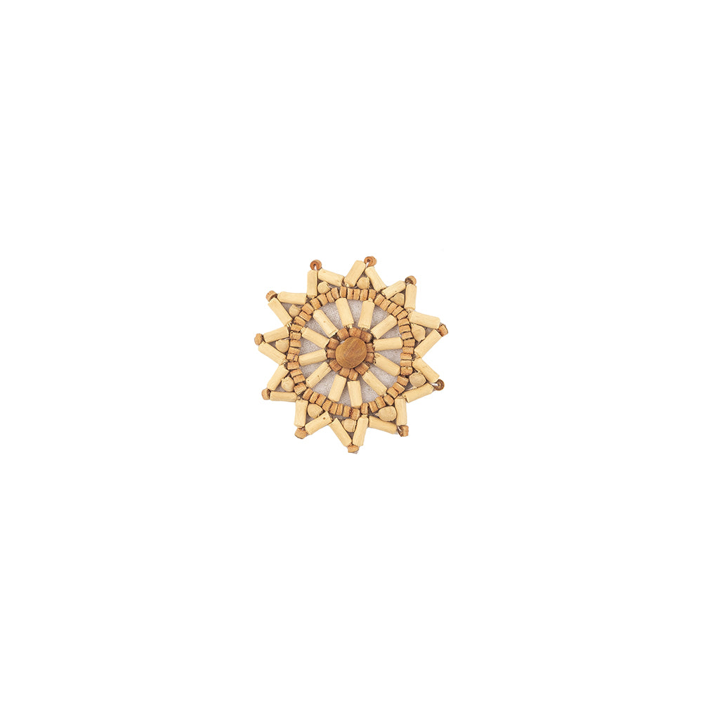 Vintage Ivory and Natural Wood Beaded Snowflake Applique - 2.5
