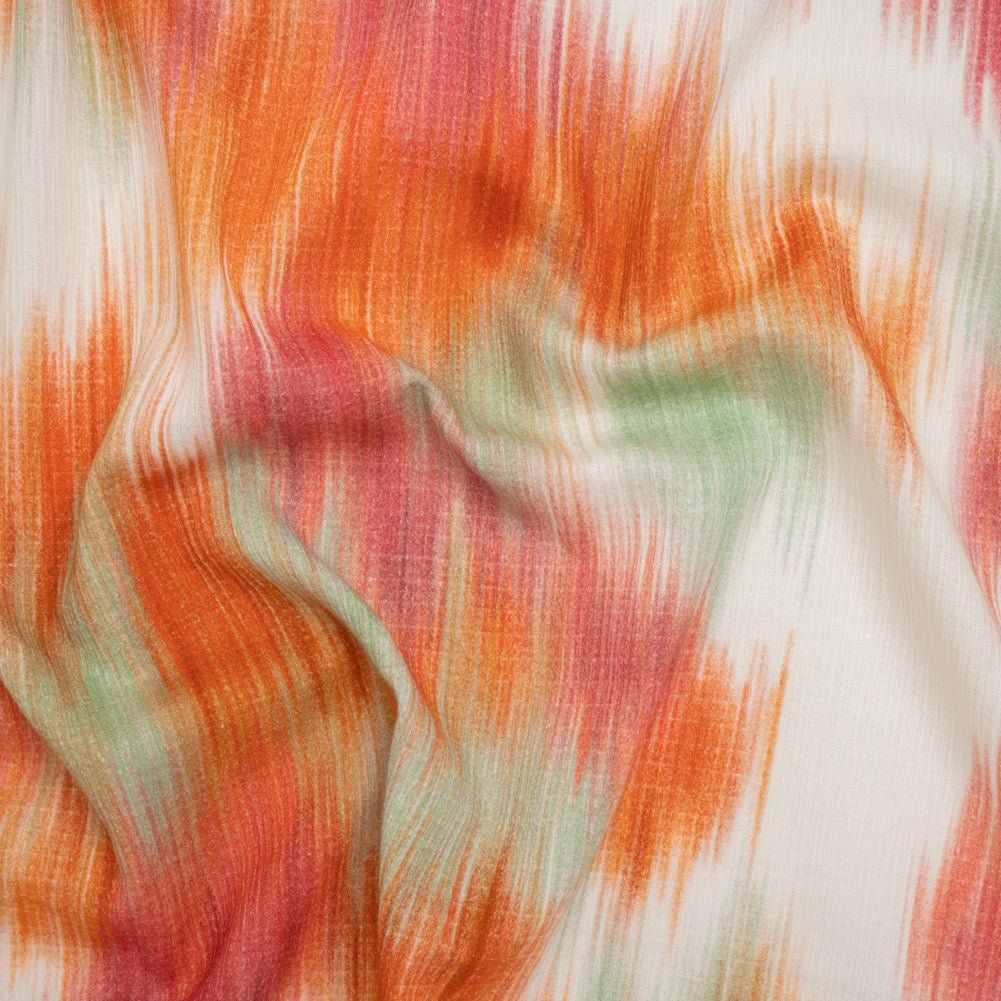 Slubbed Gauzy Cotton Woven - Sea Green, Pink and Orange Abstract Ikat - Mood Exclusive Spin Art Splash Print - Joann Fabrics