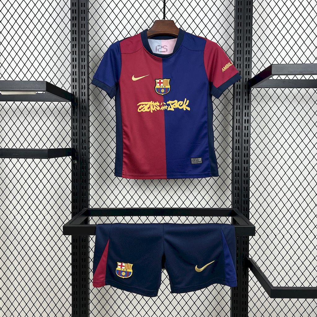2024/2025 Barcelona x Travis Scott Collab Home  Football Shirt 1:1 Thai Quality Kids Size