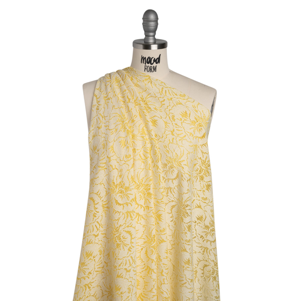 Stretch Corded Lace with Finished Edges - Acacia Yellow and Natural Bold Blooming Florals - Dania Collection - Joann Fabrics
