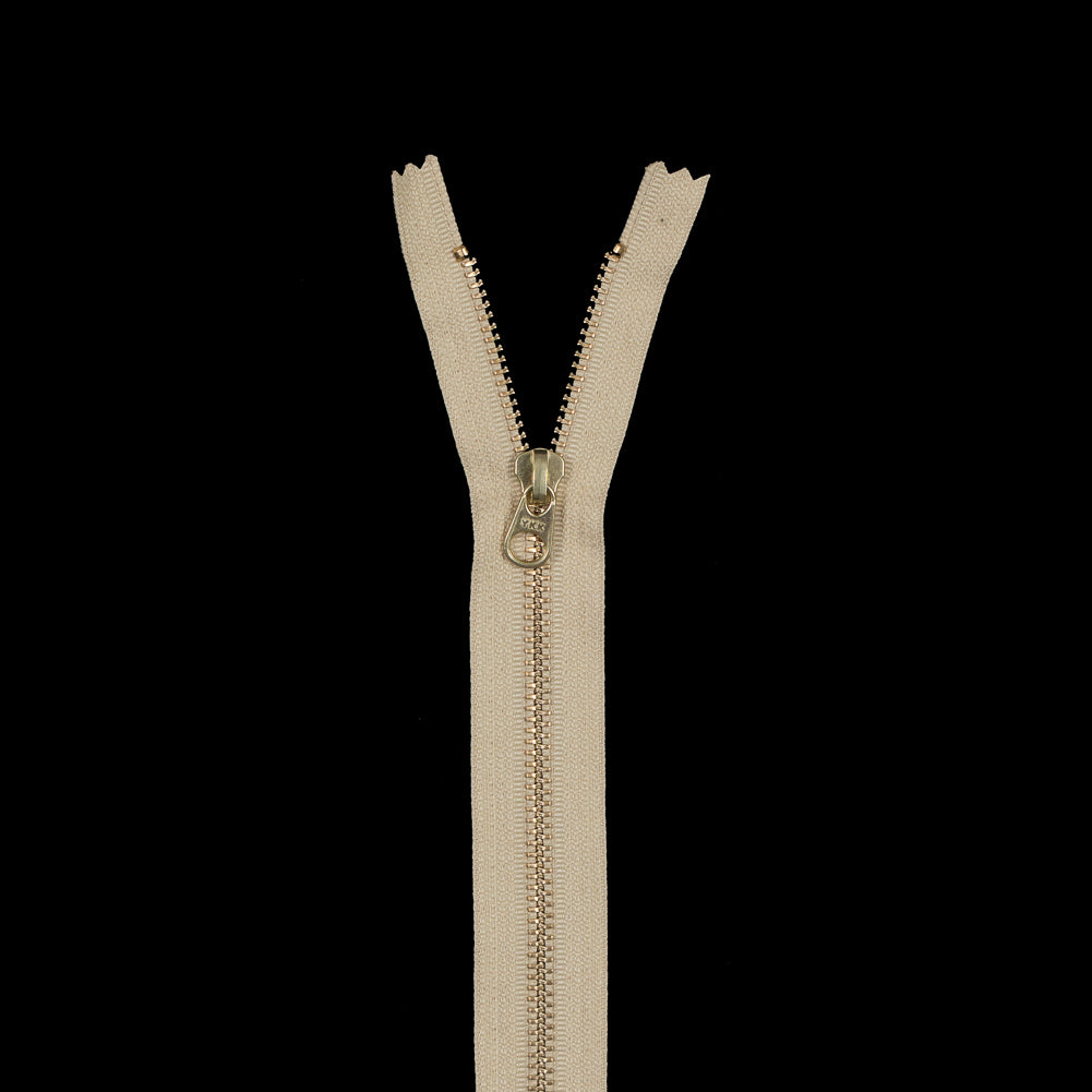 Warm Beige Metal Closed Bottom Zipper with Gold Teeth - 12
