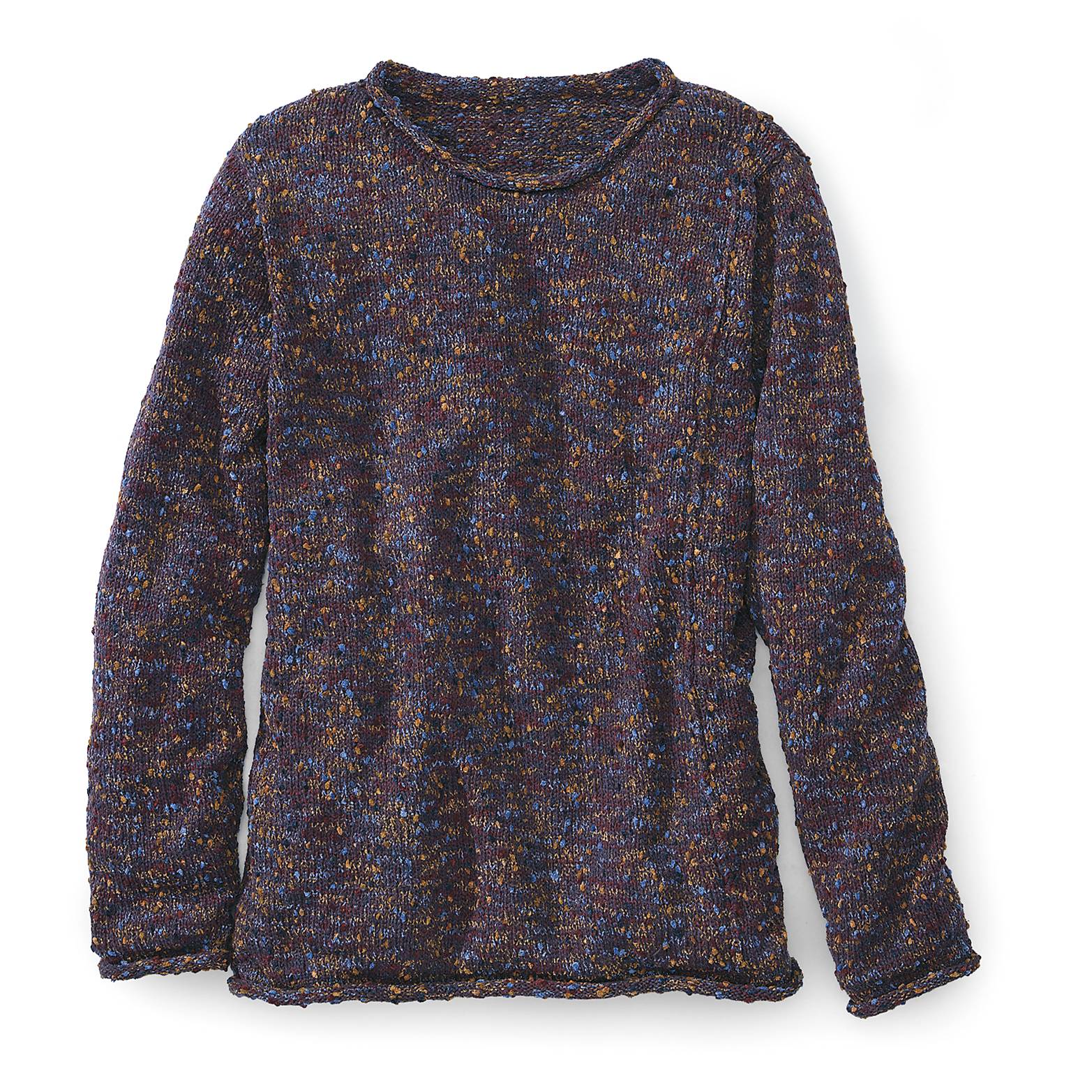 Tweed Rollneck Sweater, Off Center Raised Seam Accent, Rolled Edges - Northstyle Catalog