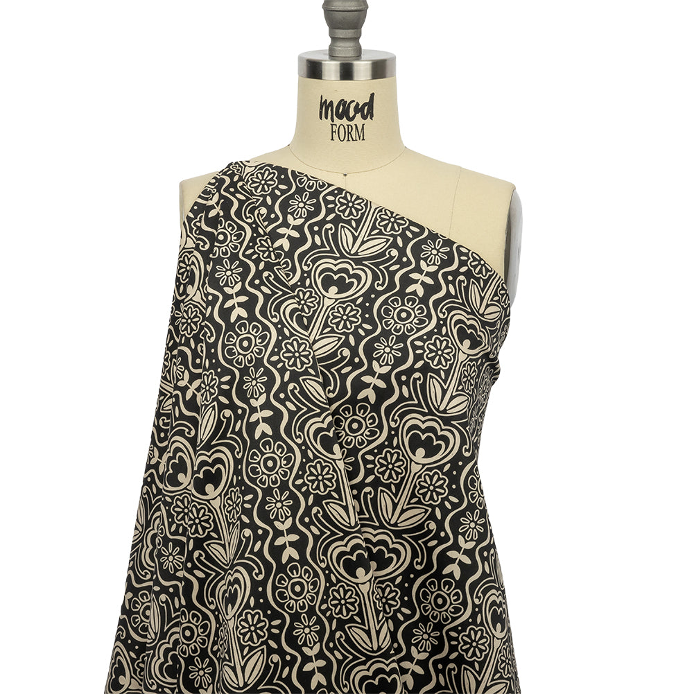 Stretch Cotton Sateen - Black and White Floral Rows - Park Avenue Print - Mood Exclusive Metro Collection - Joann Fabrics