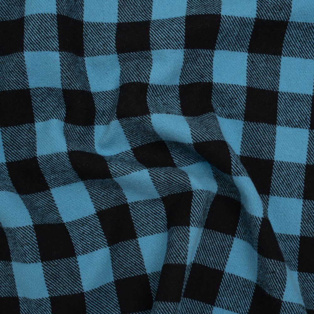 Yarn-Dyed Cotton Twill Flannel - Small Sky Blue and Black Buffalo Check - Deadstock - Joann Fabrics
