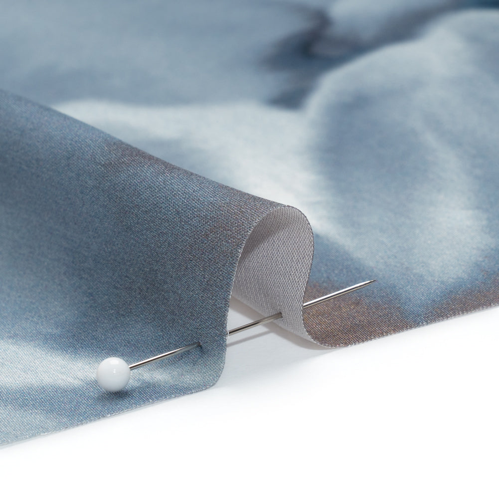 Satin-Faced Polyester Twill - Muted Blue and Brown Watercolor Flowers - Made in Italy - Joann Fabrics