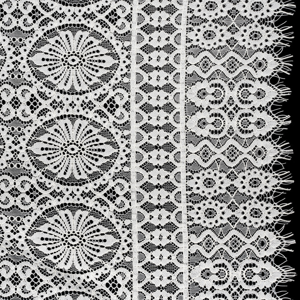 Corded Lace Panel with Scalloped and Fringed Finished Edges - Ivory Flower Medallions and Abstract Stripes - Joann Fabrics
