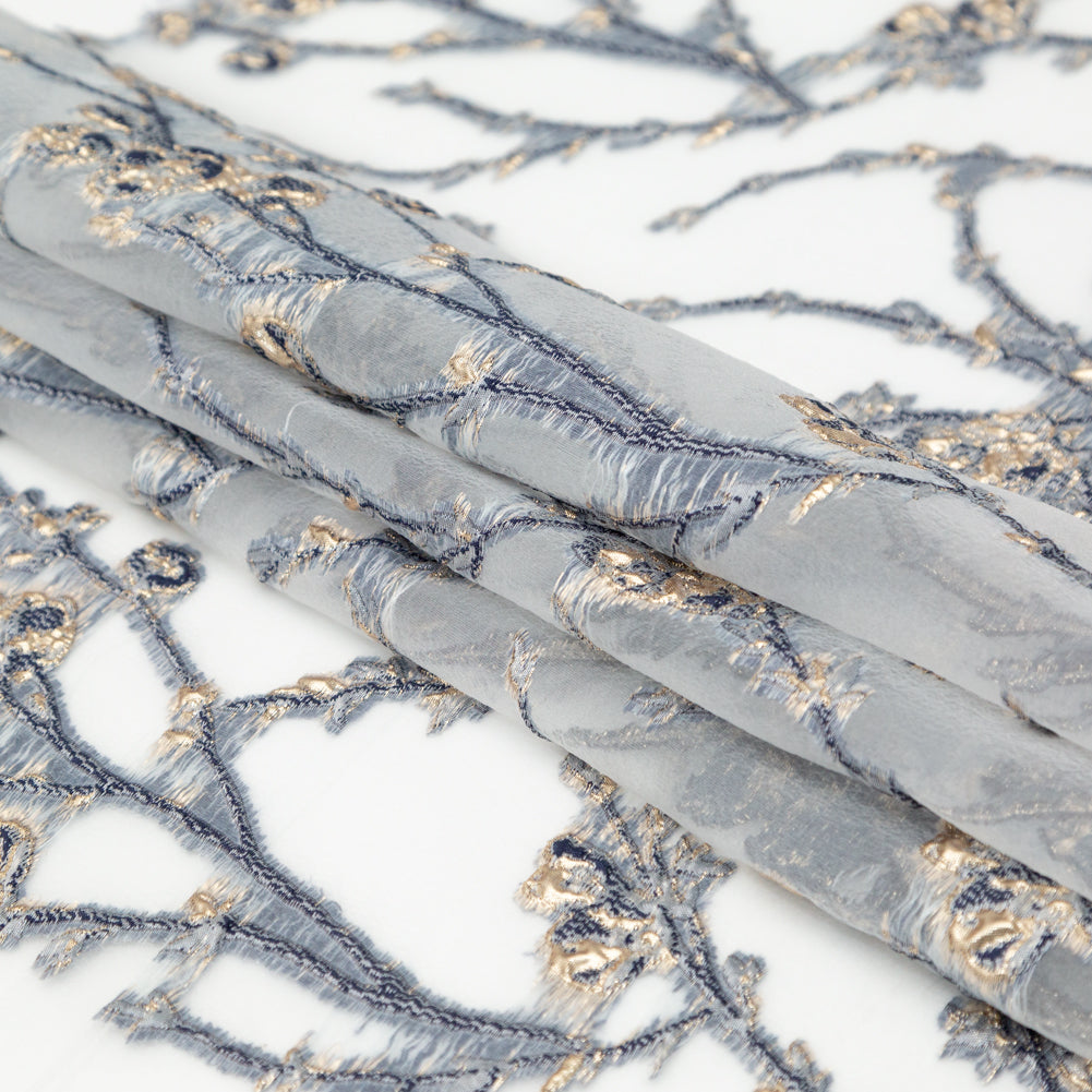 Navy and Metallic Gold Luxury Floral Burnout Brocade - Joann Fabrics