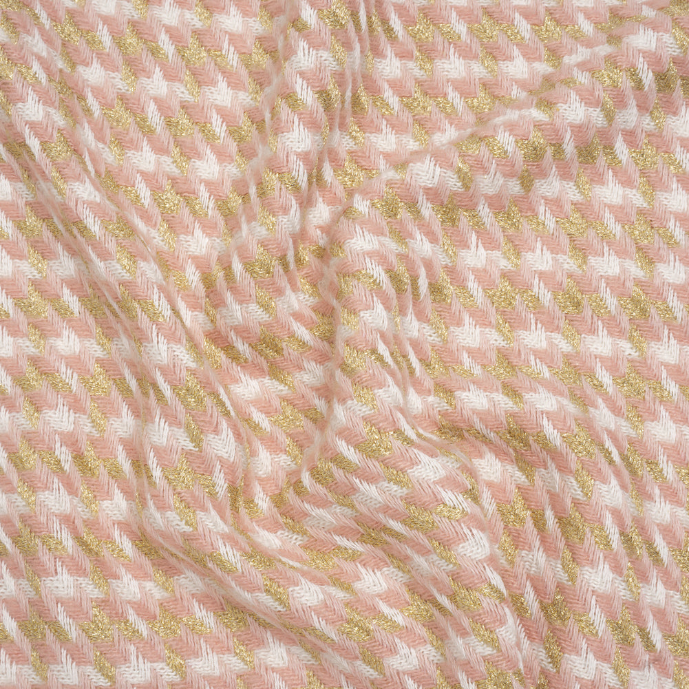 Metallic Wool and Acrylic Tweed Twill - Pink, Gold and White Geometric - Deadstock - Joann Fabrics