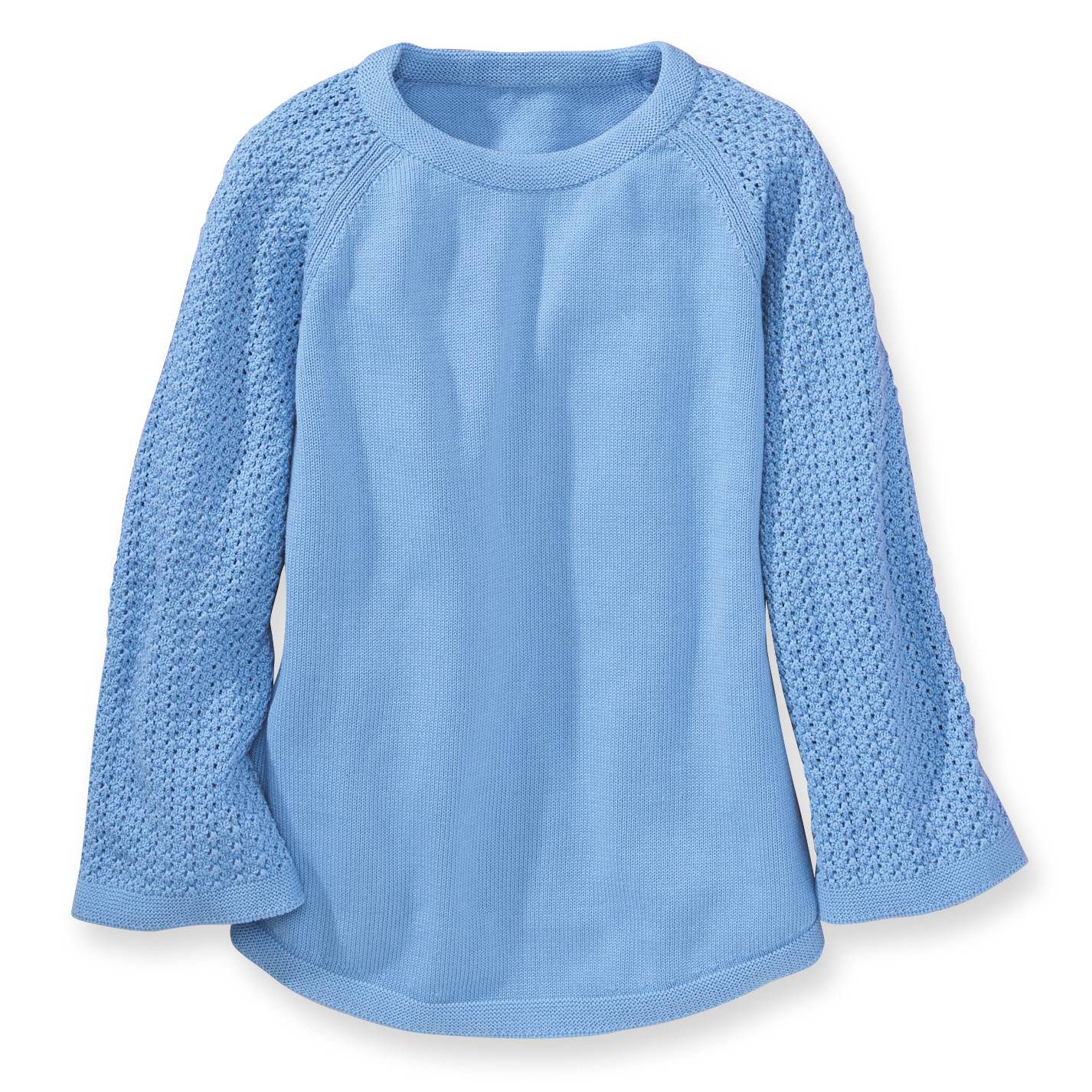 Cotton Textured-Stitch Sleeve Sweater, 3/4 Raglan Sleeves - Northstyle Catalog