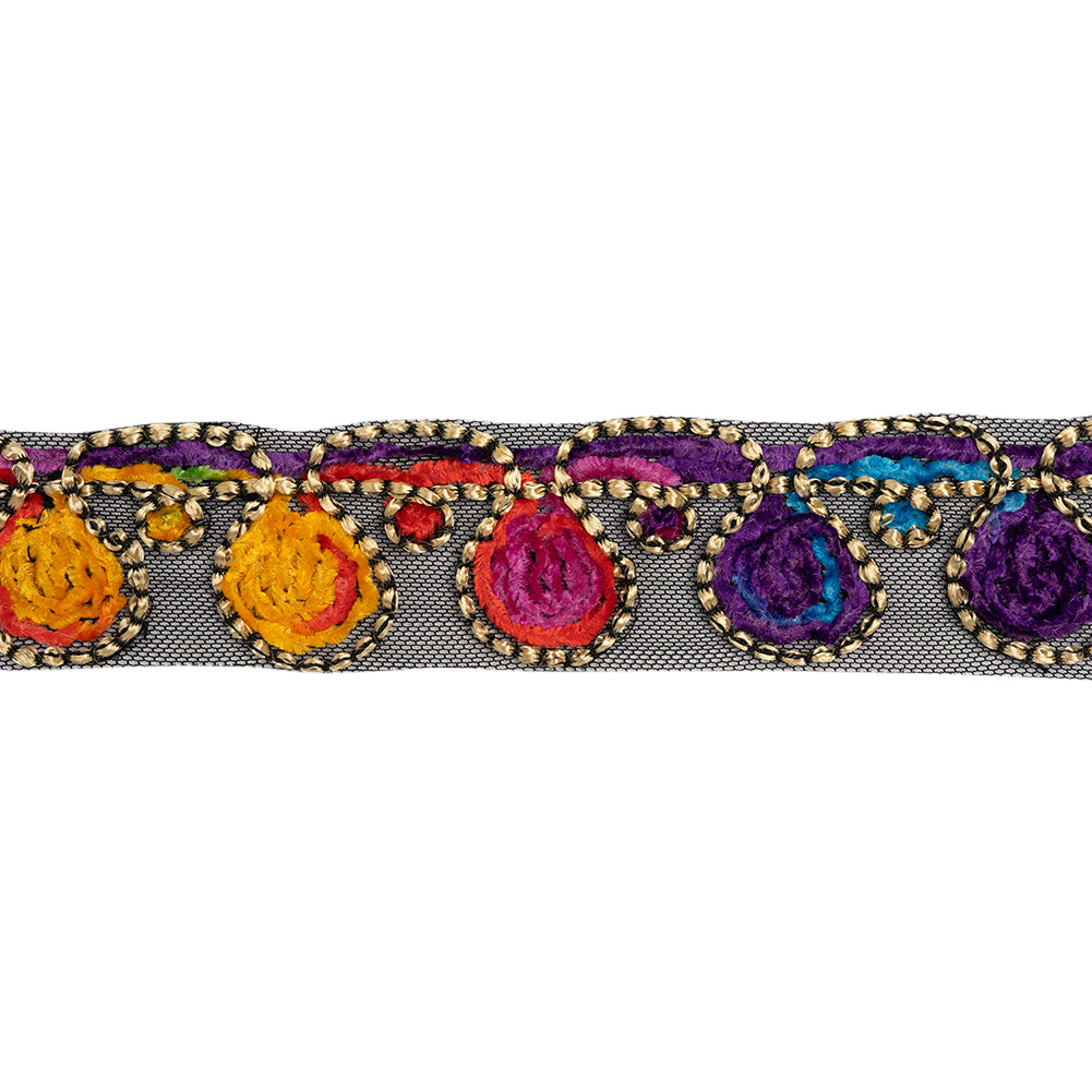 Yaya Han Chenille Embroidered Trim - Beige and Multicolor Teardrops, 1.625