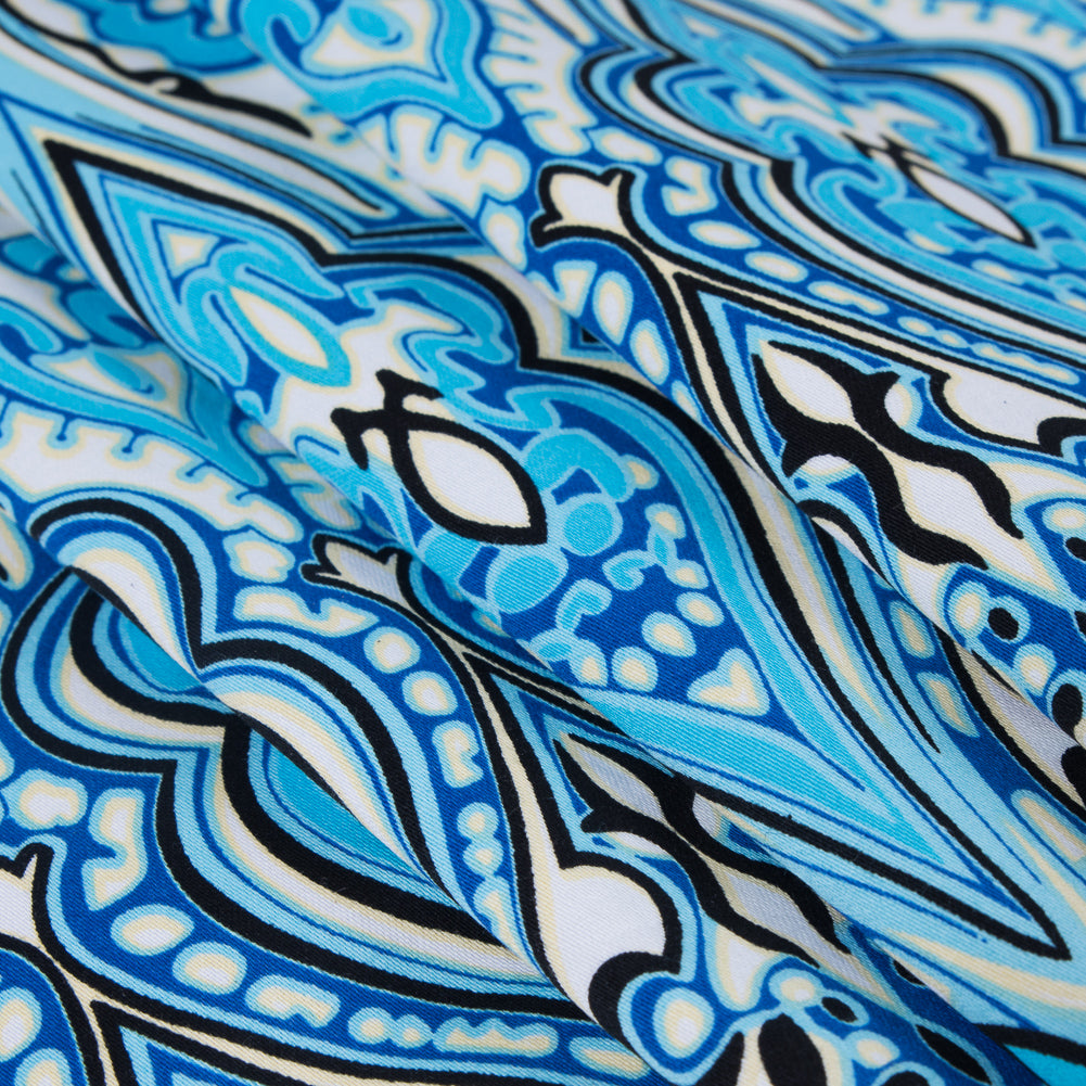 Blue Atoll/Dazzling Blue/White Abstract Stretch Cotton Sateen - Joann Fabrics