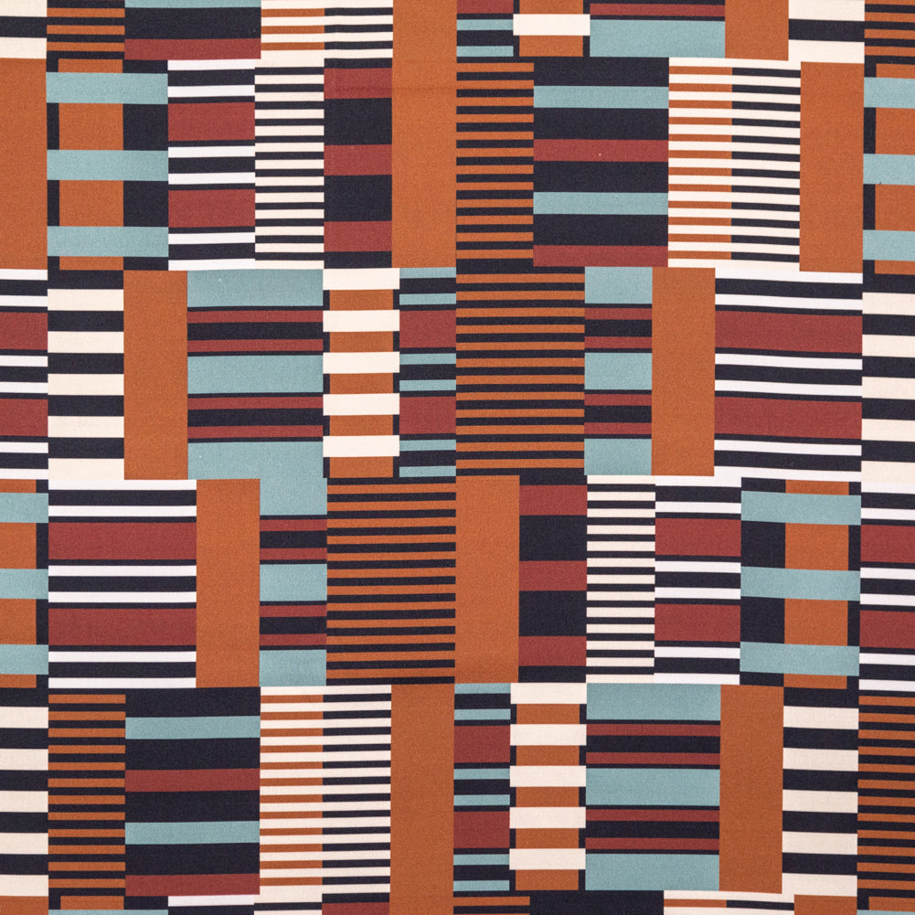 Stretch Cotton Sateen - Blue and Brown Geometric - Kernel of Truth Print - Mood Exclusive Harvest Collection - Joann Fabrics