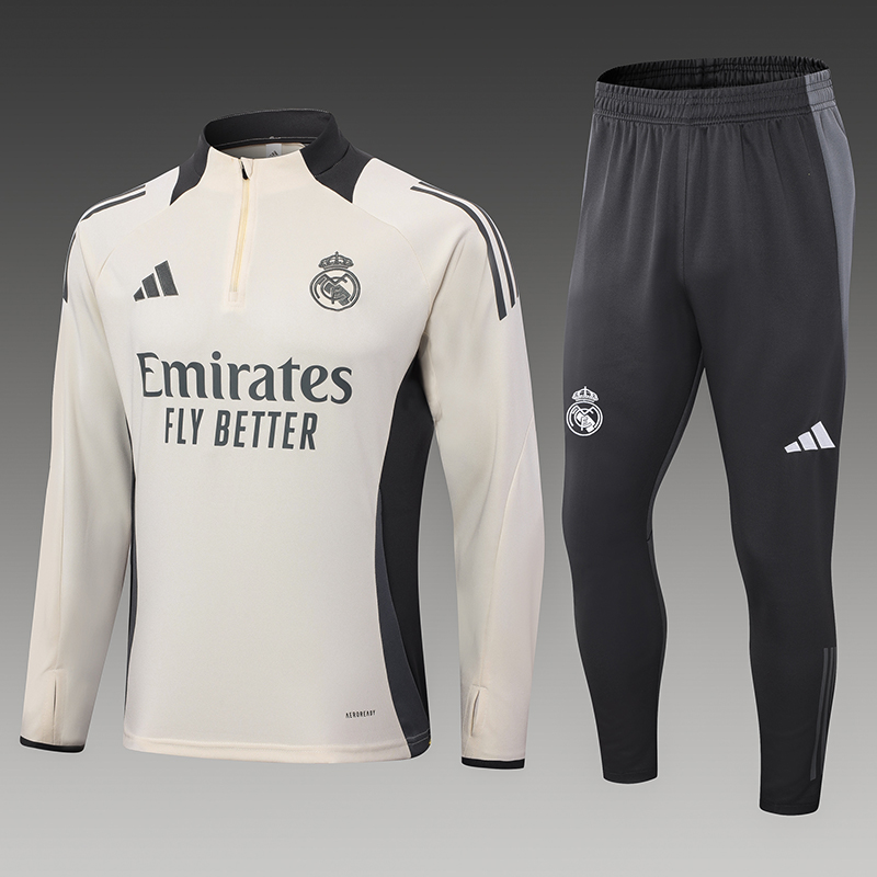 2024/2025 Real Madrid Beige Half-Pull Training Suit Football Shirt 1:1 Thai Quality Set