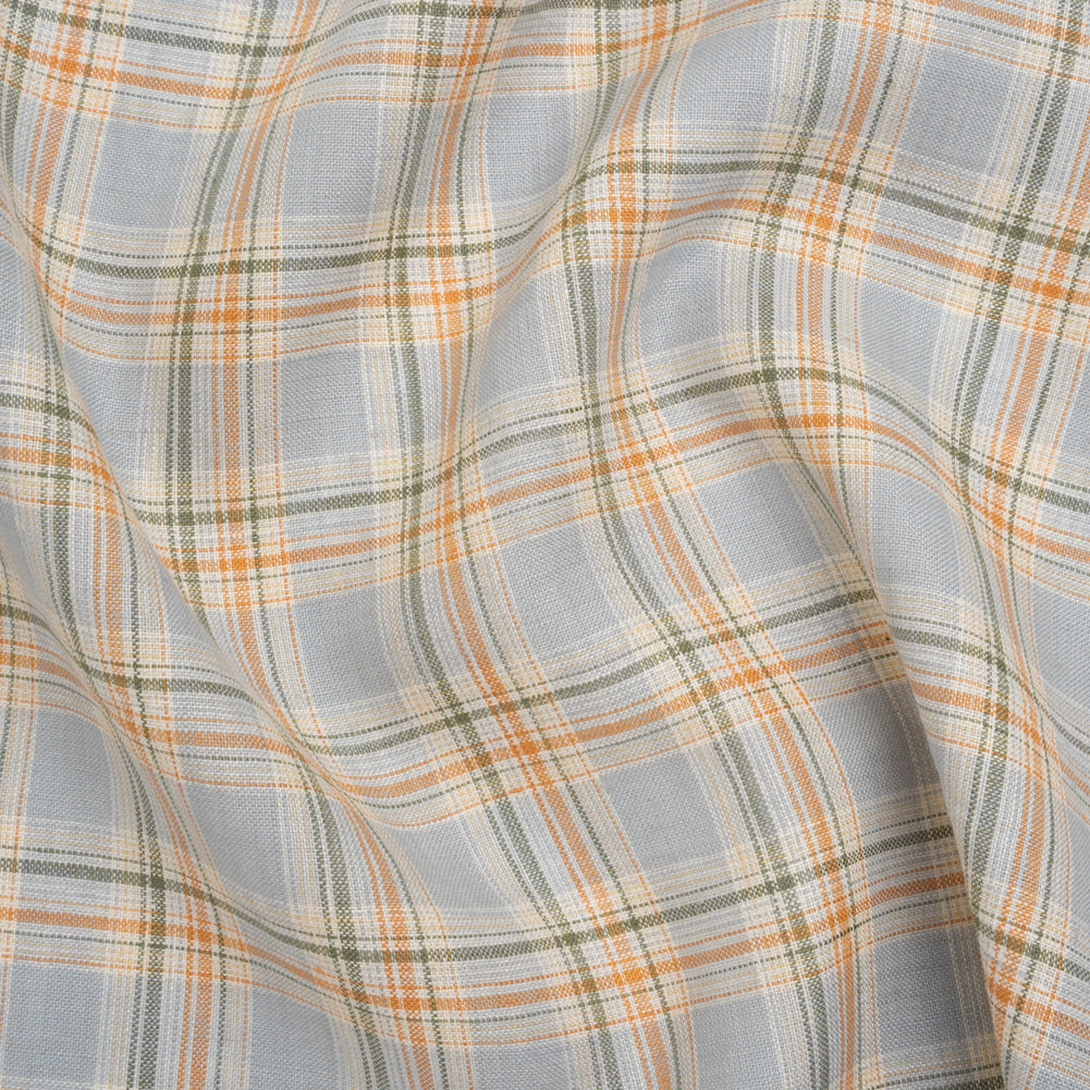 Medium Weight Linen Woven - Sky Blue, Sage Green and Orange Plaid - Joann Fabrics