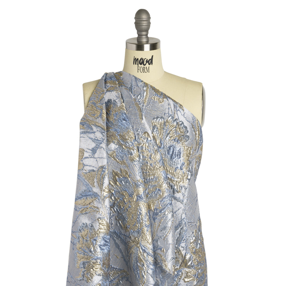 Metallic Gold, Blue and Gray Radiant Roses Luxury Brocade - Joann Fabrics