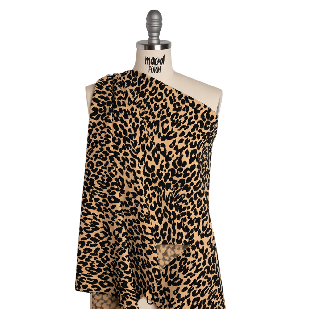Stretch Polyester Jacquard Knit - Beige and Black Leopard Spots - Designer Deadstock - Joann Fabrics
