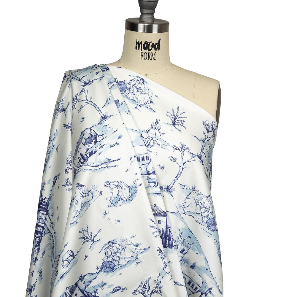 Stretch Cotton Sateen - Blue and White Toile - Blue Period Print - Mood Exclusive Indigo Collection - Joann Fabrics