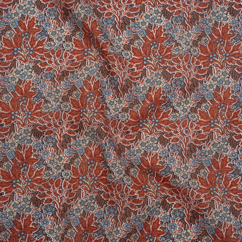 Liberty Fabrics Tana Lawn® - Aubrey Forest Red Burgundy - Red and Light Blue Leafy Floral Chevrons - Joann Fabrics