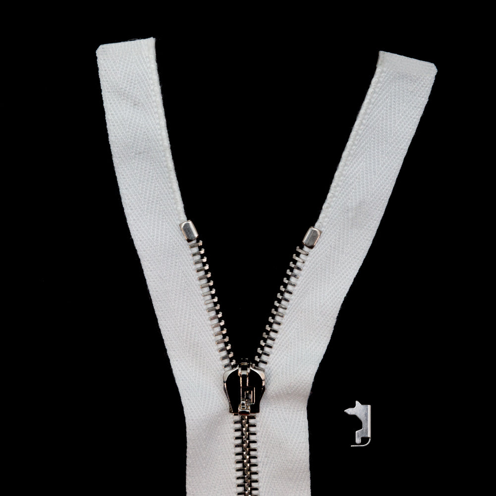 Mood Exclusive Italian Off-White and Silver T5 Open End Metal Zipper - 27.5