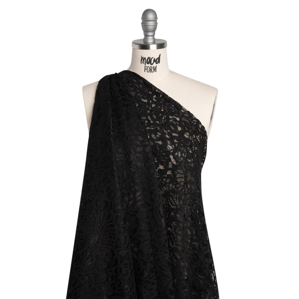 Corded Lace with Finished Edges - Black Flowering Vines - Joann Fabrics