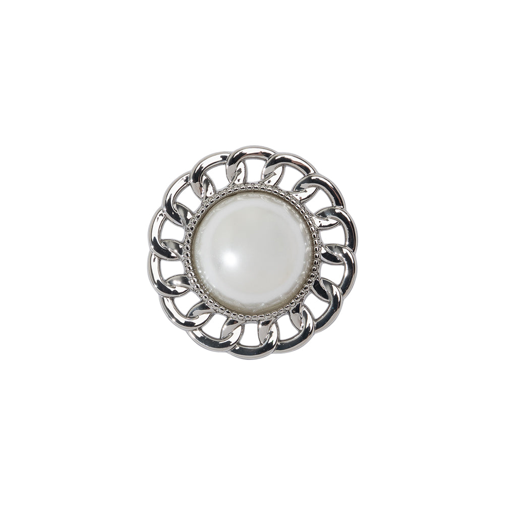 Chain Petal Floral Shank Back Button with Pearl Center - 28L/18mm - Nickel and White - Joann Fabrics