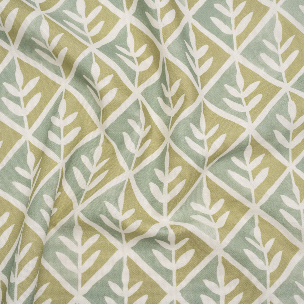 Brushed Cotton and Linen Canvas Print - Pistachio Leaves in Diamonds - British Imported - Joann Fabrics