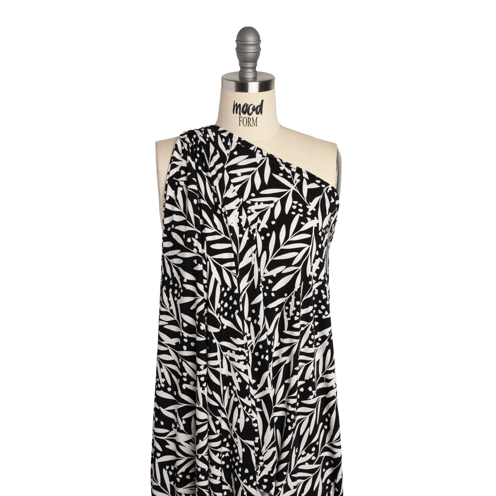 Stretch Polyester Tricot - Black and White Leafy Stems - Designer Deadstock - Joann Fabrics