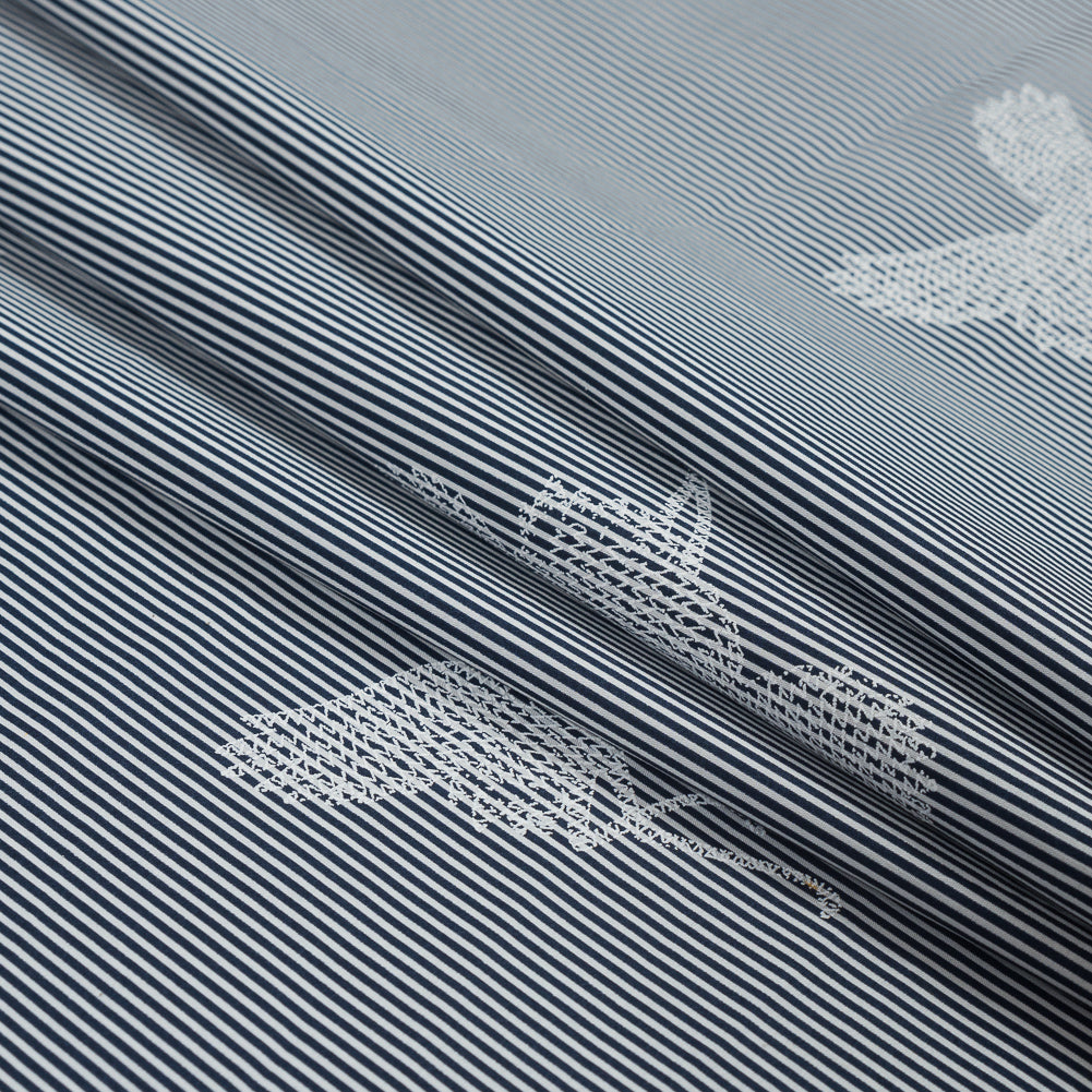 Navy and White Striped Cotton Poplin with Cranes - Joann Fabrics