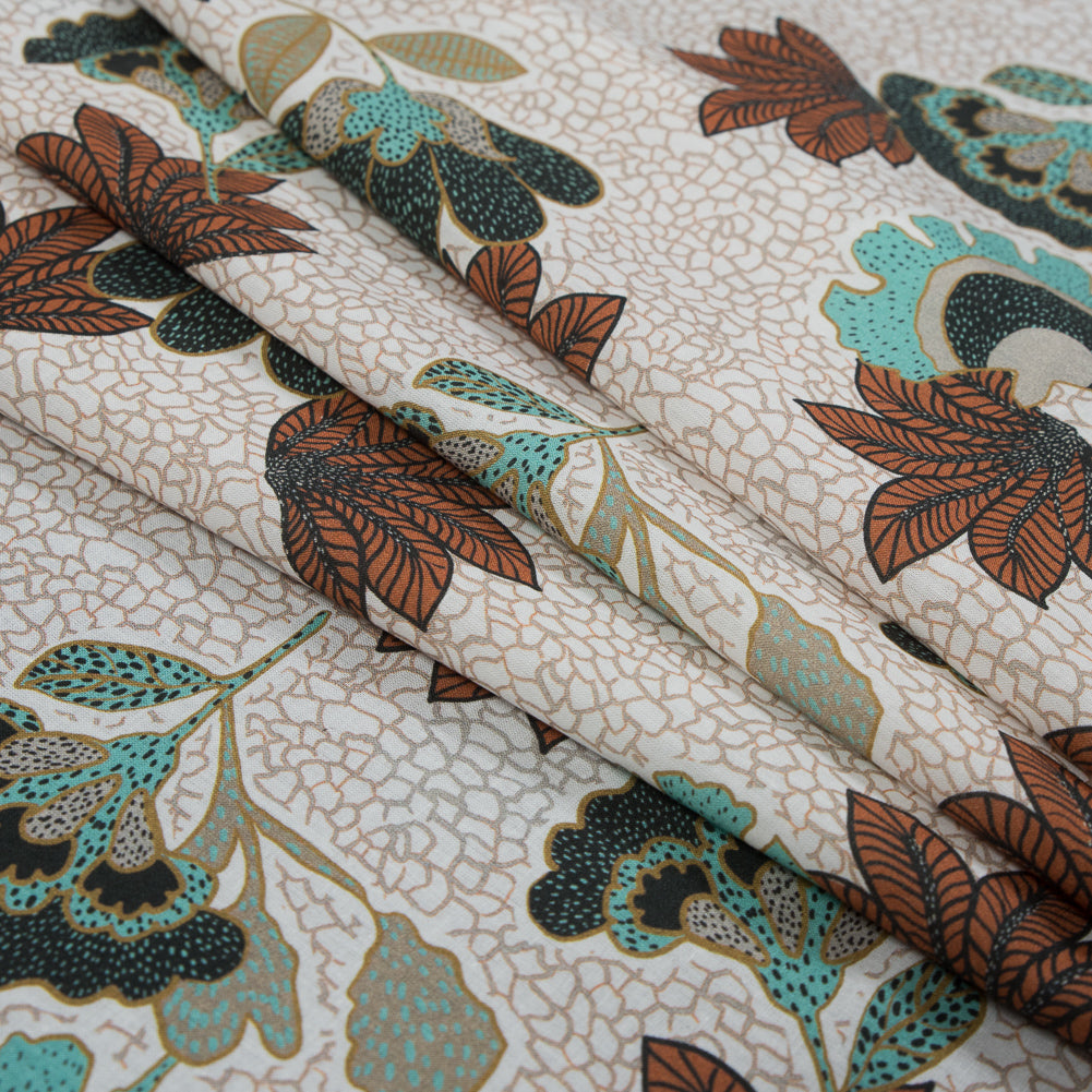 Cotton Voile - Red and Aqua Jacobean Floral - Sophistication of Change Print - Mood Exclusive Key Largo Collection - Joann Fabrics