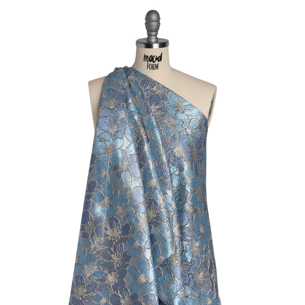 Metallic Brocade - Blue and Gold Floating Blossoms - Joann Fabrics