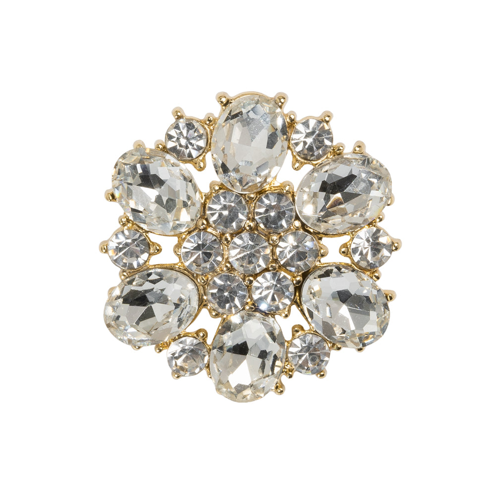 Rhinestone and Metal Shank Back Button - 40L/25.5mm - Crystal and Gold Big Flower - Joann Fabrics