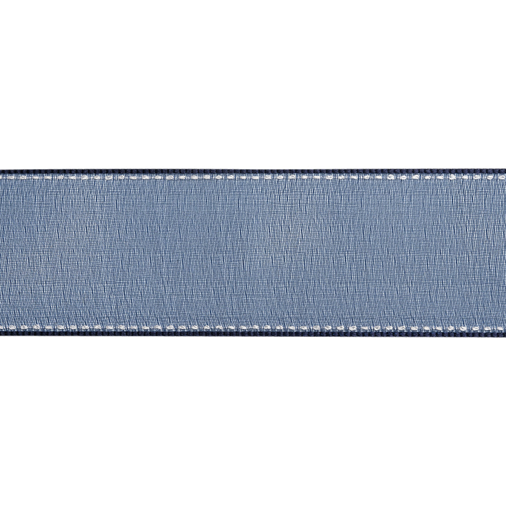 Sheer Ribbon with White Stitched Border - 1.5
