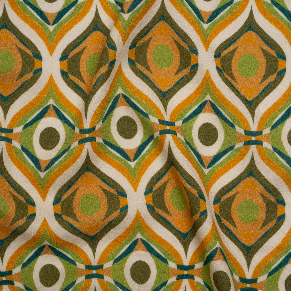 Viscose Crepe - Orange, Lime Green and Dark Blue Eye-Like Ogees - Mood Exclusive Eye Spy Print - Joann Fabrics